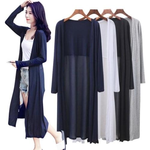 Autumn Summer Women Long Cardigan Ladies Solid Color Shawl Female Cardigans Long Sleeve Sweater Women Casual Thin Coats