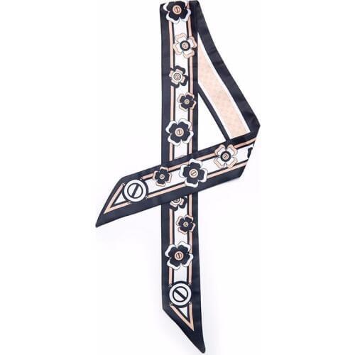 New Four-leaf Clover Print Handle Bag Scarf Ribbons Foulard Women Silk Tie 2019 Fashion Head Scarves