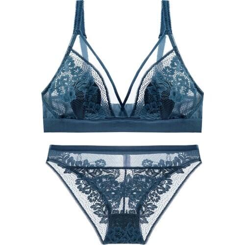 Super Thin Deep-V Push up Bra Sets For Women Sexy Triangle Cup Lace Bra Sets Ultra Thin Brassiere Girl Top Bh Minimizer Bra Sets