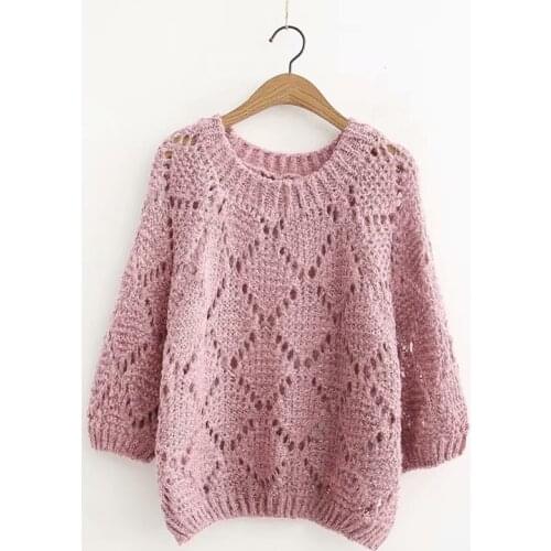 Urifens Loose Hollow Japanese College Wind Sweater Women Short Long-sleeved Thin Solid Round Neck Pullover Jumpers Female P30