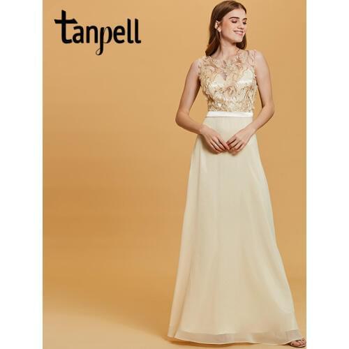 Tanpell sequins evening dress daffodil flowers sleeveless a line floor length dresses women scoop formal prom long evening gown