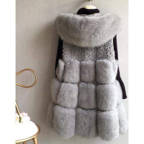 Winter fashion womens hooded jacket Faux fur vest coat Fake fur waistcoat female sleeveless patchwork fur outerwear L1087