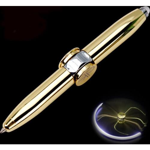 1pcs Creative Multi-Function LED Rotate Decompression Gyroscope Metal Ballpoint Pen Fashion Office School Supplies Writing Pens
