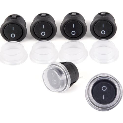 1pc round rocker switch waterproof black 2 pin SPST switch marine rocker switch with transparent waterproof cap
