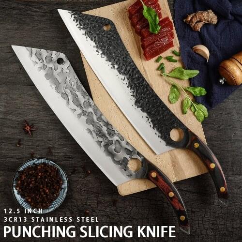 12.5'' INCH Slicing Filleting Knife Stainless Steel Butcher Cleaver Wood Handle Anti-rust Sharp Blade Watermelon Cutter Slicer