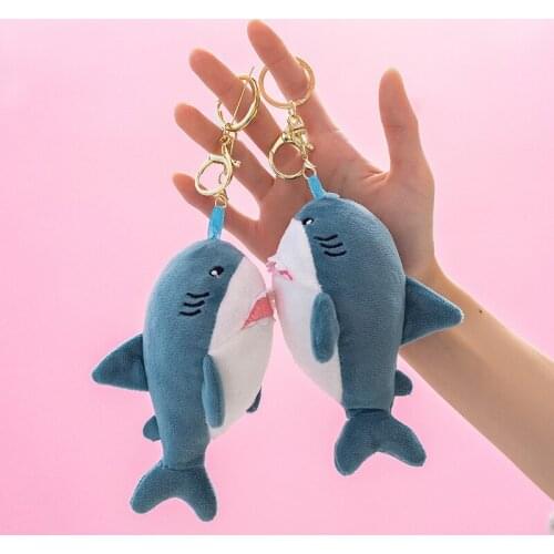 15cm Cute Shark Plush Doll Kawaii Soft Stuffed Toys Blue Shark Keying Pendant Plushie Doll for Kids Toy Key Accessories