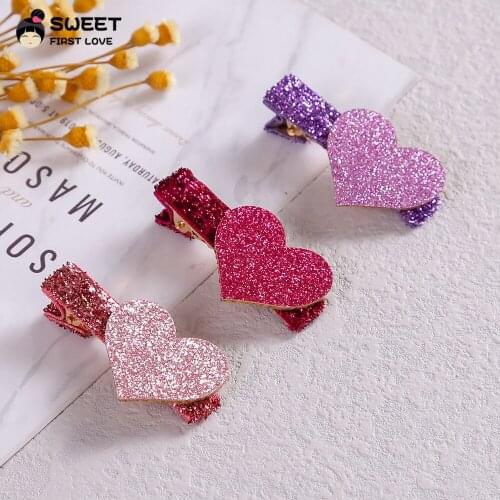 2 Pcs/Set Cute Cartoon Hair Clips For Girls Kids Shiny Heart Type Metal Baby Bb Clips Girls Hairpins Headwear Hair Accessories