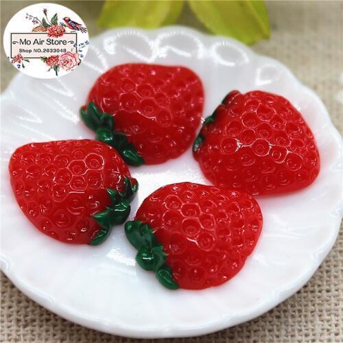 20pcs Resin Flat back Cabochon strawberry imitation food Art Supply Decoration Charm DIY Craft