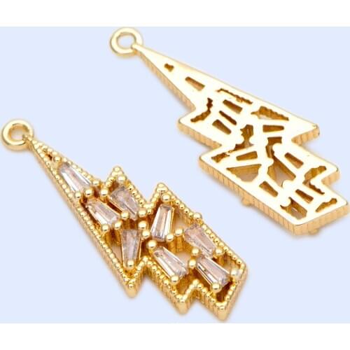 4pcs Gold plated Brass CZ Paved lightning Charm,lightning Pendant 24x8mm (GB-1191)