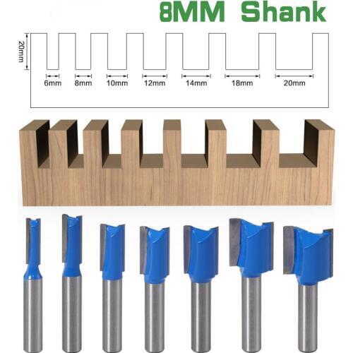 8mm Shank Straight Woodworking Router Bit Set Carpenter Milling Cutter 6/8/10/12/14/18/20mm Cutting Diameter