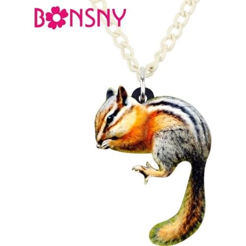 Bonsny Statement Acrylic Sweet Chippy Chipmuck Necklace Pendant Chain Choker Anime Animal Jewelry For Women Girls Teens Kid Gift