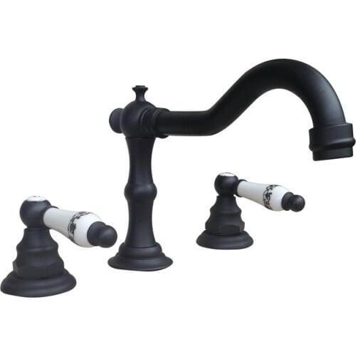 Oil Rubbed Bronze Widespread Deck-Mounted Tub 3 Holes Dual Ceramic Handles Kitchen Bathroom Tub Sink Basin Faucet Tap mnf089