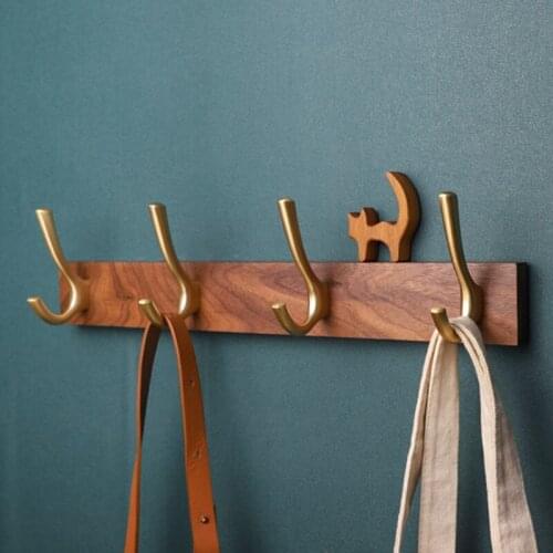 Wooden Coat Hooks American Country Four-Hook Door Rear Hook Tow Hooks Perforated Solid Wood Coat Hooks on the Wall