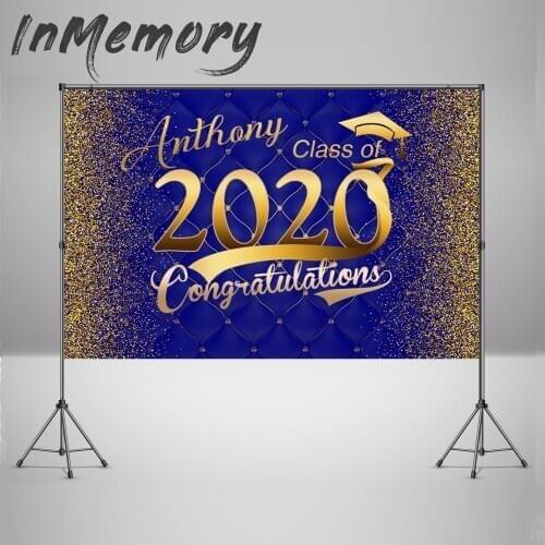 InMemory Class of 2020 Backdrops for Photography Royal Blue and Gold Graduation Party Photo Background Grad Prom Party Banner