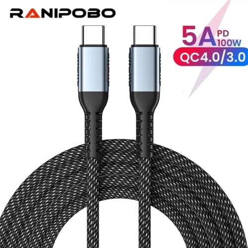 Ranipobo 100W USB C to USB Type C Cable USBC PD 5A Fast Charger Cord USB-C Type-c Cable for Samsung MacBook iPad Huawei Xiaomi