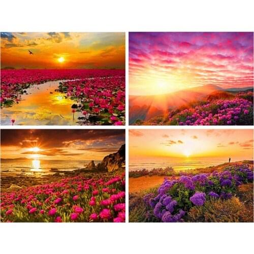 KAMY YI Landscape Sunset Flower Sea Diamond Painting Cross Stitch 5D Diy Full Diamond Embroidered Mosaic Home Decoration