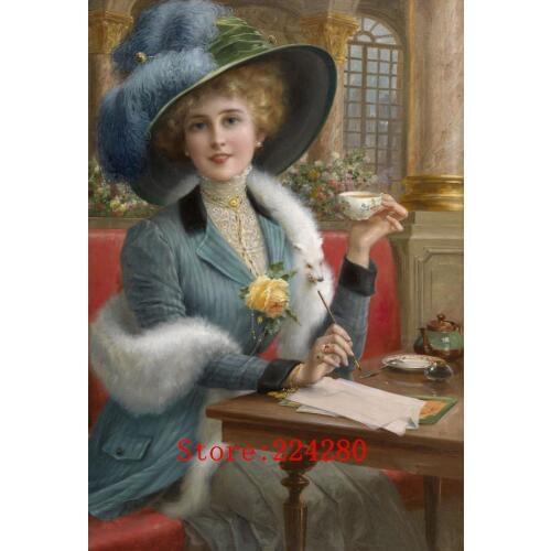 Lady oil painting high quality Art Needlework 14CT Canvas Unprinted Handmade Embroidery Aida Cross Stitch Kits DIY Home Decor