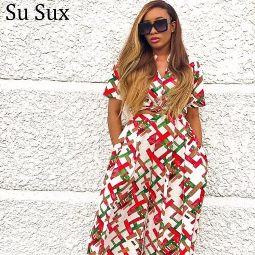Wide Leg 2 Piece Sets African Dresses For Women Casual Tracksuit Short Sleeve Top and Long Pants Suit Vestidos 2021 Spring