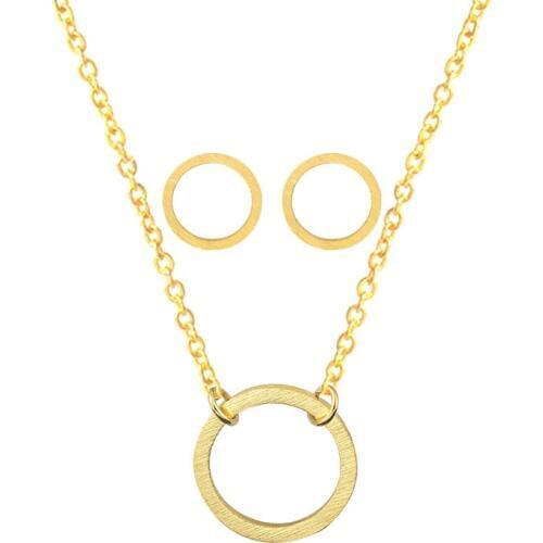 Simple Open Circle Pendant Necklace Stud Earrings For Men Women Jewelry Set Stainless Steel Rose Gold Round Parure Bijoux Femme