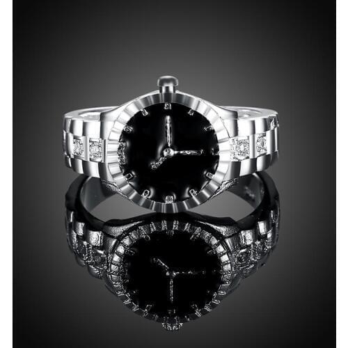 Creative high quality silver color jewelry factory direct fashion women crystal CZ Ring Wedding like watch style R887