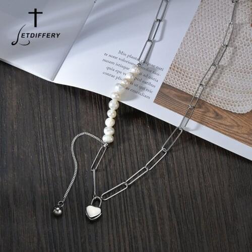 Letdiffery Vintage Pearl Women Necklaces Stainless Steel Heart Femme Choker for Engagement Jewelry