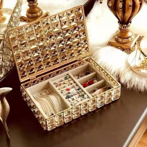 Metal Crystal Makeup Brush Organizer Lipstick Holder Necklace Jewelry Storage Box Desktop finishing Towel Tray