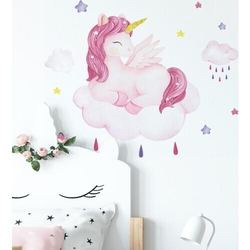 Cartoon Unicorn Wall Stickers for Baby room Kids room Girls room Wall Decor Eco-friendly Vinyl Wall Decal for Nursery Home Decor