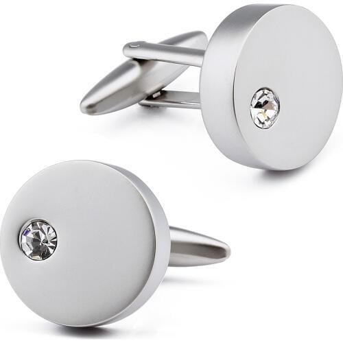 HAWSON Brand Classic Round Crystal Cufflinks Matte Imitation-Plated Mens Luxury Wedding Cufflinks High Quality