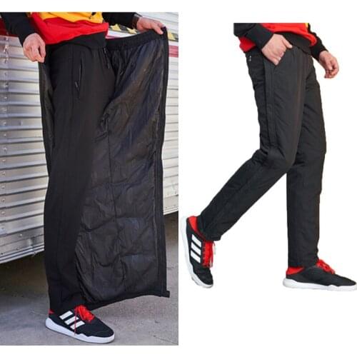 Winter Mens 90% White Goose Down Trousers Motorcycle Riding Cycling Camping Warm pants with Side Zipper Detachable