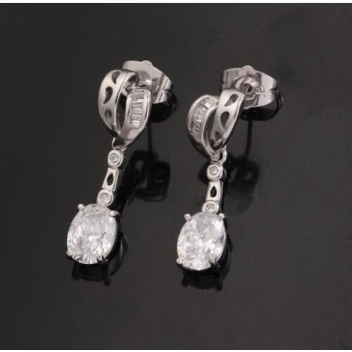 MxGxFam Trendy Drop Earrings Women Clear Stone Party White Gold Color