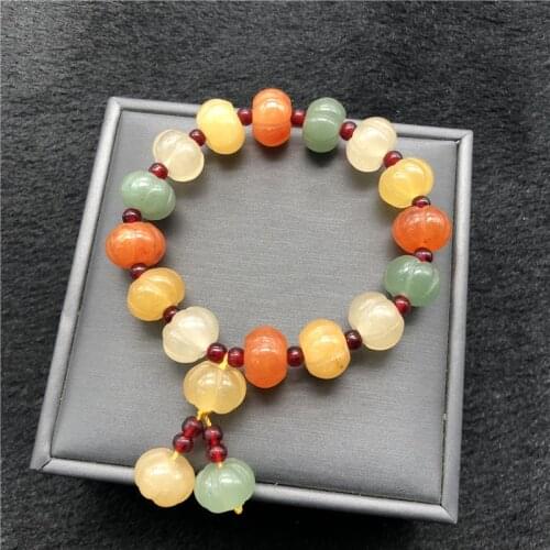 Jade CARVED Pumpkin bracelet 7.5inch FPPJ nature beads 10mm