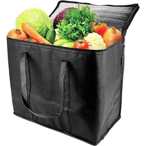 2pcs Free Standing Non-woven Zipper Closure Large Capacity Shopping Washable Heavy Duty Insulated Grocery Bags Foldable Reusable