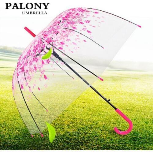 New Fashion Transparent Clear Umbrella Cherry Blossom Mushroom Apollo Princess Women Rain Umbrella Sakura Long Handle Umbrellas