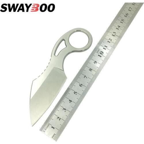 Swayboo EDC integrated keel handle D2 Steel Camping Knives 60 HRC Ring Mini Knife Fixed Blade Survival Knife With Sheath