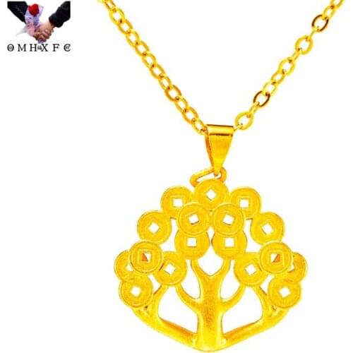 OMHXFC Wholesale PN589 European Fashion Fine Woman Girl Party Birthday Wedding Gift Fortune Tree 24KT Gold Pendant Charm