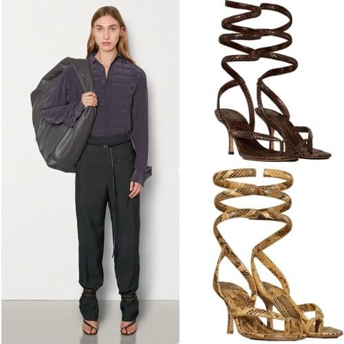 Sexy Serpentine Women Gladiator Sandals Flip Flops Hollow Out High Heels Pumps Peep Toe Ladies Party Casual Banquet Shoes