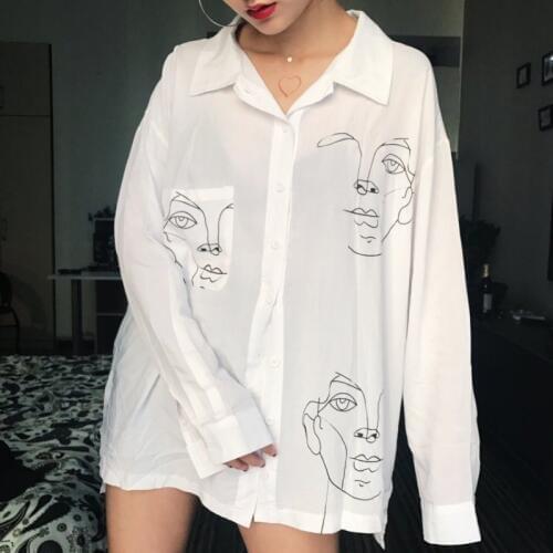 Manubeau Casual Women Men Blouse Shirt 2018 New Summer Face Printed Shirts Women Tops for Couple Plus Size Womens Clothing