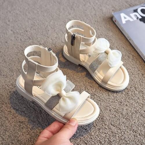 Girls Sandals Soft Little Girl Shoes Gladiator Childrens High Roman Shoes Ankle Open Toe Bow Princess Sandals E862