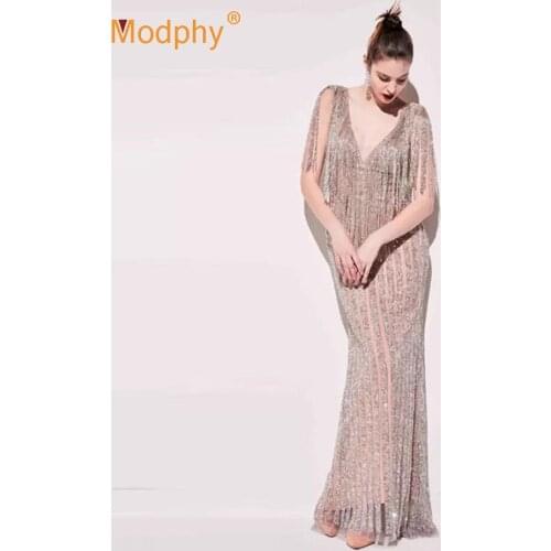 Sexy Sleeveless V-Neck Fringed Sequin Stitching Bodycon Dress 2020 Autumn New Celebrity Runway Club Party Long Dress Vestidos