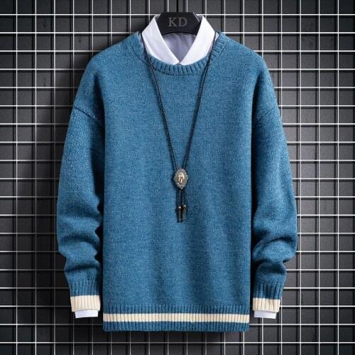 BALDAUREN Winter Youth Mens Harajuku Sweater Pullover Pure Color Wild Round Neck Sweater Fashion Mens Knitwear