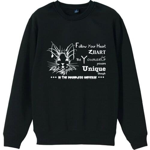 Boy Man Men Crew Neck Sweatshirt Cartoon Kitten Pussycat Cat Boundless Universe Follow Your Heart Pullover Fleece ZIIART