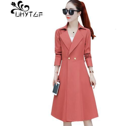 UHYTGF Women clothes 2019 Spring autumn trench coat for women double-breasted casual long coats plus size windbreaker womens 984