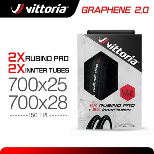 Vittoria New Rubino Pro G2.0 700x25/28C Folding Tire +2 Inner Tube Set 150 TPI Nylon Casing Graphene 2.0, 3C Training Race Tire