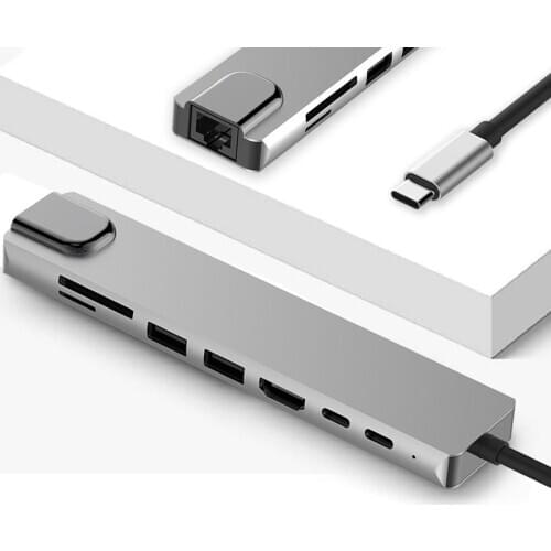 8 In 1 USB-C Hub Type-C To HDMI USB 3.0 1000Mbps RJ45 High Speed Hubs TF Card Reader Plug And Play Hub