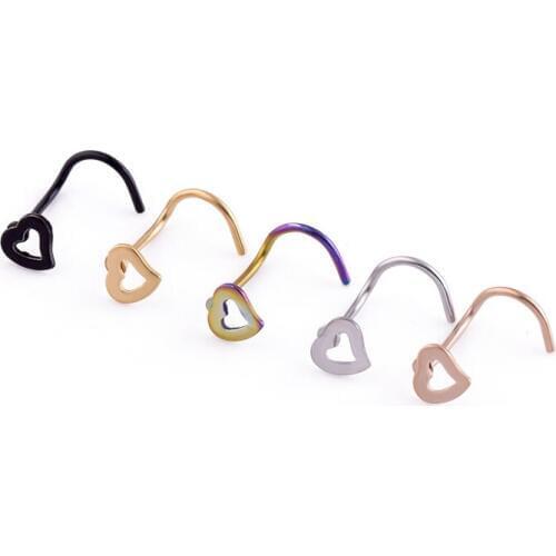 7 Colors Body Jewelry Hollow Heart Stainless Steel Corner Nose Screw Rings Studs Piercing Nail Fashion Jewelry