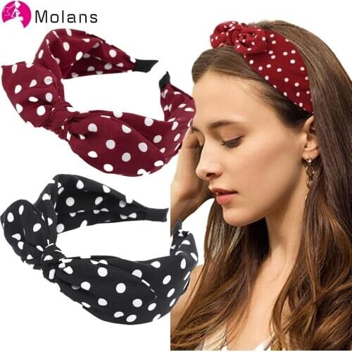 Molans New Rabbit Ears Knot Headbands for Women Girls Simple Dots Hairband Wide Fashion Hair Hoop Headwear Hair Accessories