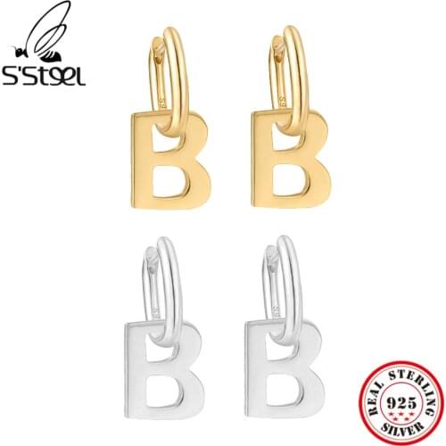 SSTEEL B Word Exaggerated Design 925 Sterling Silver Geometry Hoops Earrings For Womens Personalized Wedding Fine Jewelry