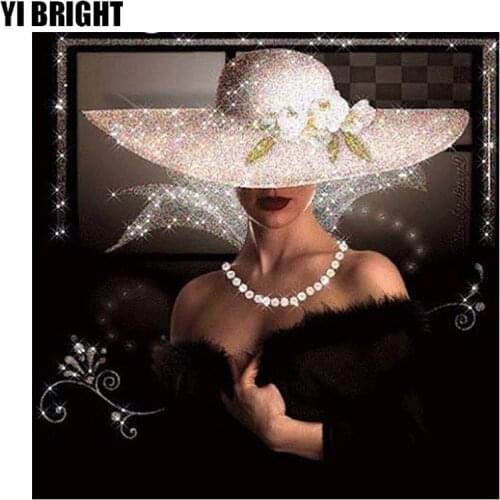 5D DIY diamond embroidery lady with hat diamond painting Cross Stitch full square drill Rhinestone mosaic home decoration