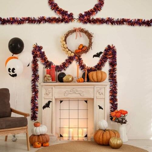 ABZS 6 Pieces Halloween Tinsel Garland Black Orange and Purple Shiny Garland Metallic Hanging Decorations for Halloween Party