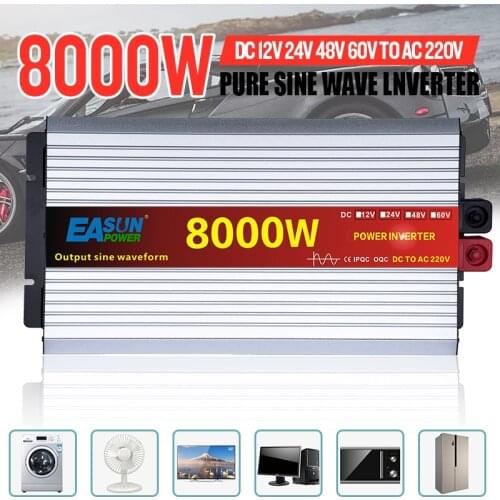 Pure Sine Wave 6000W 8000W Car Inverter DC 12V 24V 48V 60V TO AC 110V 220V Power Inverter Converte With LED Display